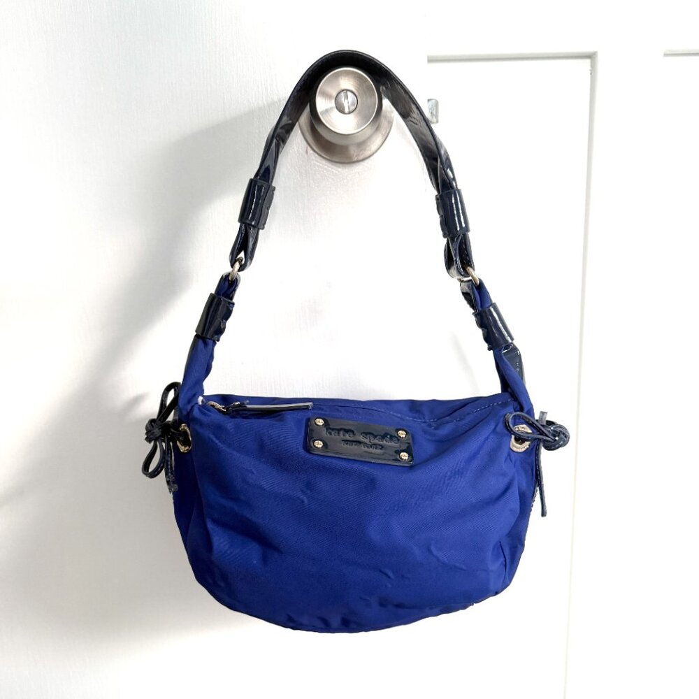 Cobalt Blue Nylon and Patent Leather Kate Spade Shoulder Bag